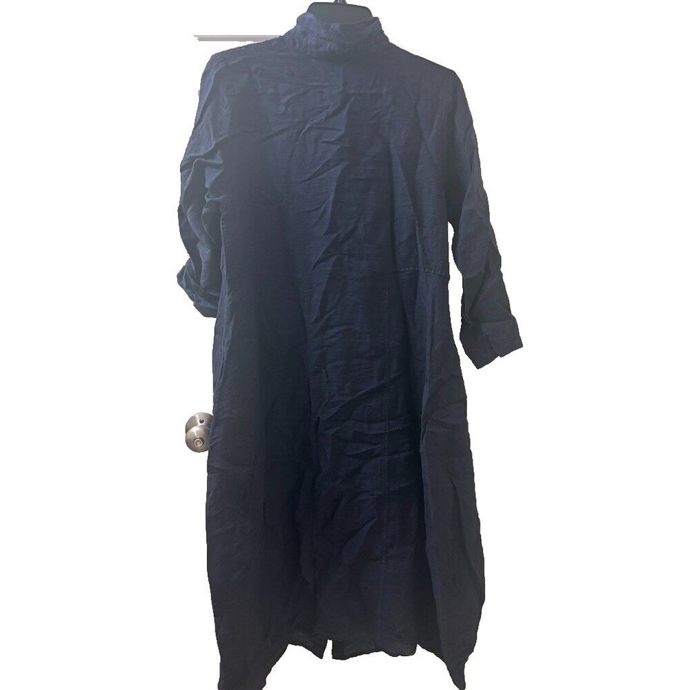 Sahara SHIRT DRESS TEXTURED Viscose Button Up Bubble Hem Dress BLUE NAVY SZ S - Picture 12 of 16